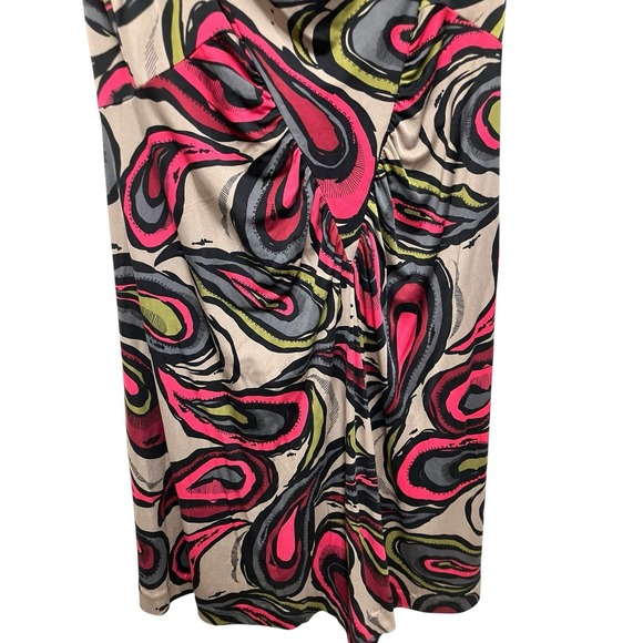 Trina Turk SILK Slimming Psychedelic Print Drape Neck Knee Length 16" Pit To Pit - Picture 3 of 8